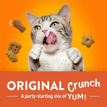 Friskies imported cat treats pouch highlighting chicken liver and turkey flavor graphics