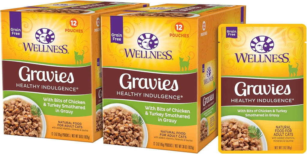 Wellness Healthy Indulgence Gravies Adult Wet Cat Food, Natural, Protein Rich, Grain Free, Tuna and Mackerel Recipe, 3 oz, Pack of 24 Pouches - Image 12