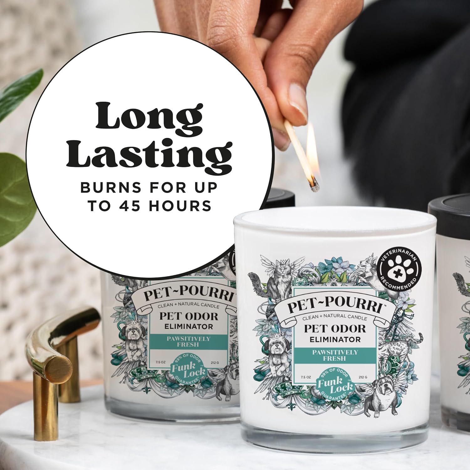 Poo-Pourri pet safe odor eliminating candle in a home setting