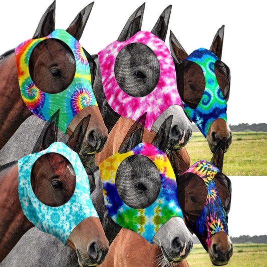 Chunful 6 pieces horse fly masks set with ear protection front view