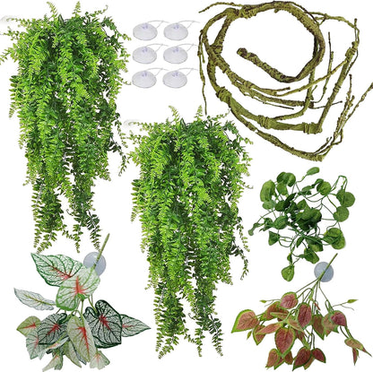 Mephan reptile tank accessories set with hanging vines and leaves