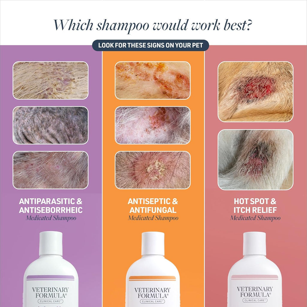 Veterinary Formula antiparasitic dog shampoo back label with usage directions
