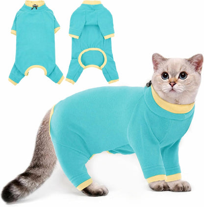 PUMYPOREITY Sticky Hair Cat Clothes, Prevent Loss Pajamas, Soft Sweaters for Cats Only, Onesie, Recovery Suit After Surgery, Green, M - Image 11