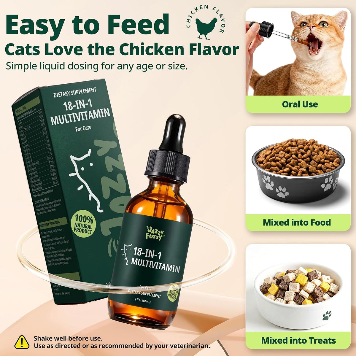 Premium Jazzy Fuzzy 18-in-1 cat nutritional supplement close-up