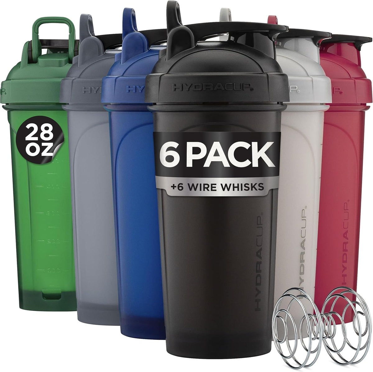 Hydra Cup 6 pack protein shaker bottles 28oz BPA free gym mixer cups whisk ball system