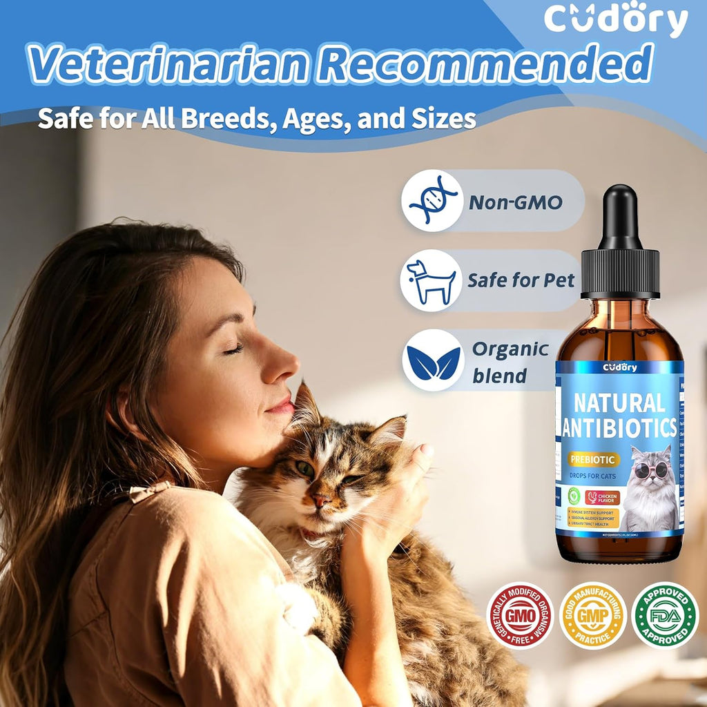 Authentic USA imported natural cat allergy and itch relief liquid drop supplement packaging.