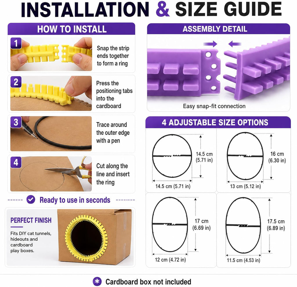 Detailed view of cat self groomer features for cardboard tunnels