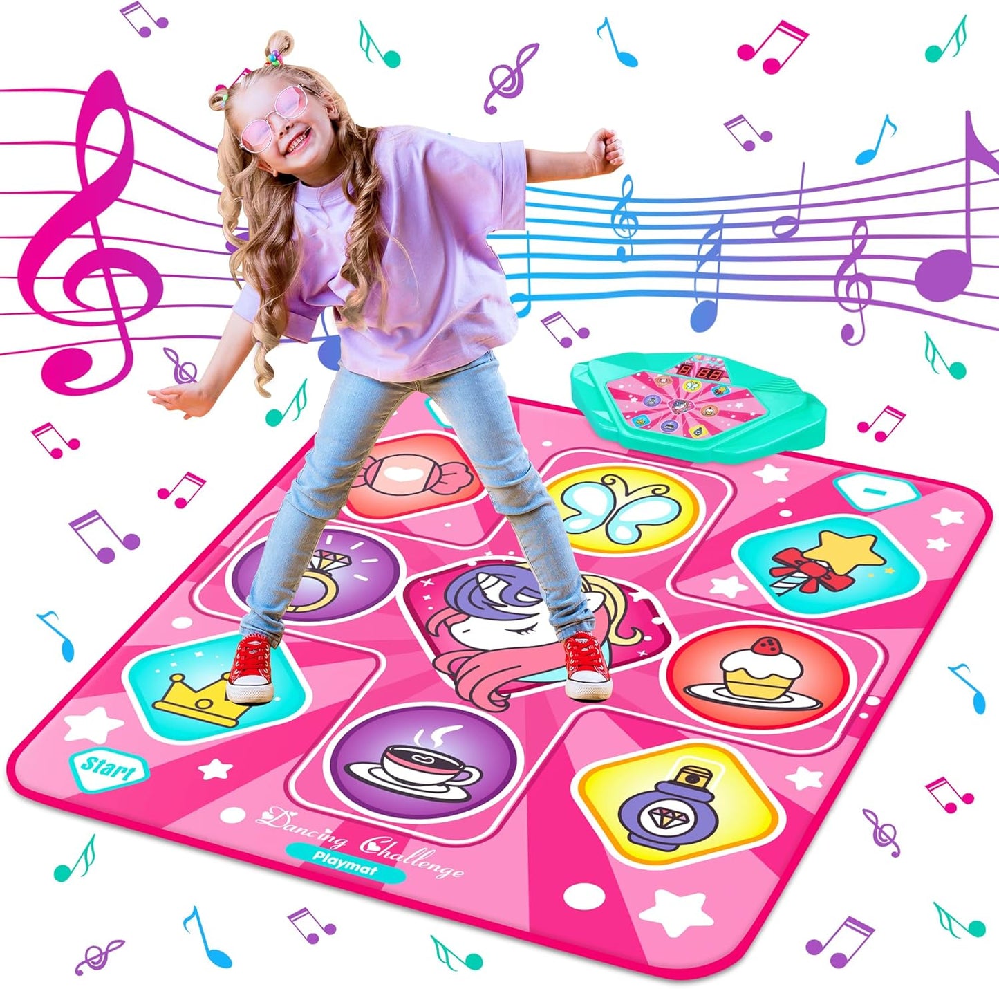 Kusntin unicorn dance mat front view with LED lights