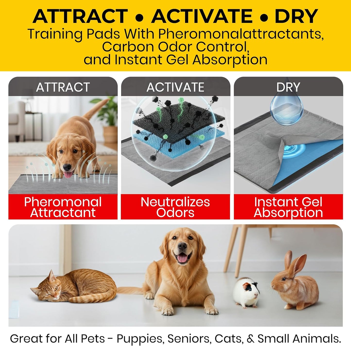 Glad black charcoal training pads for large breed dogs and puppies