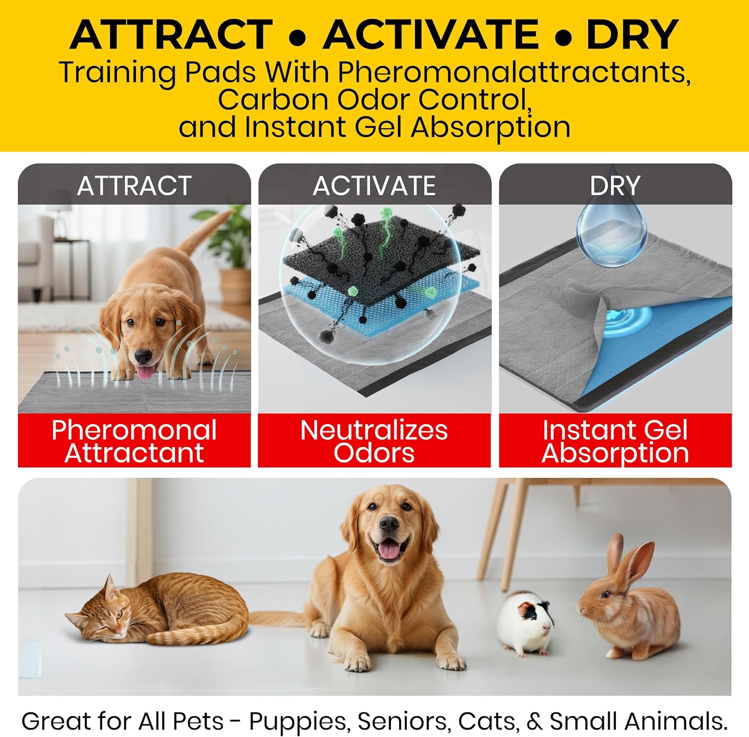 Glad black charcoal training pads for large breed dogs and puppies