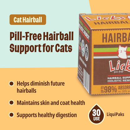 Back view of Licks Pill Free cat digestion gel packet with complete nutritional facts