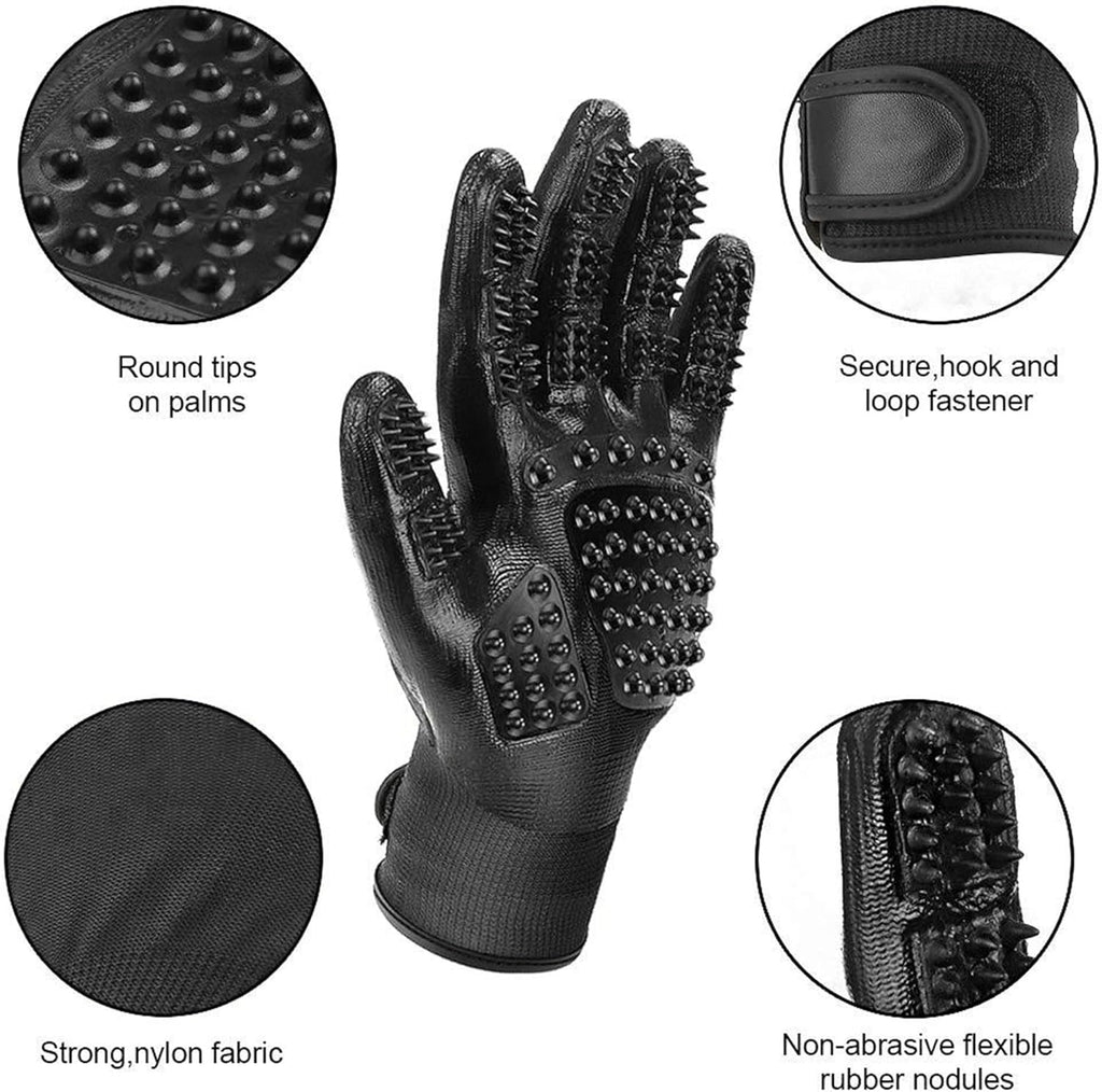 Pet grooming glove used for removing dog fur