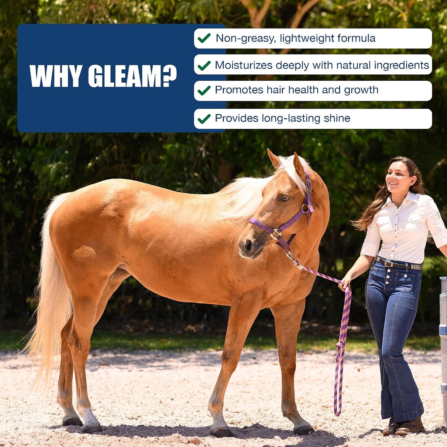 EquiFUSE Gleam premium horse moisturizer for unruly manes and tails.