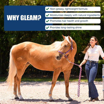 EquiFUSE Gleam premium horse moisturizer for unruly manes and tails.