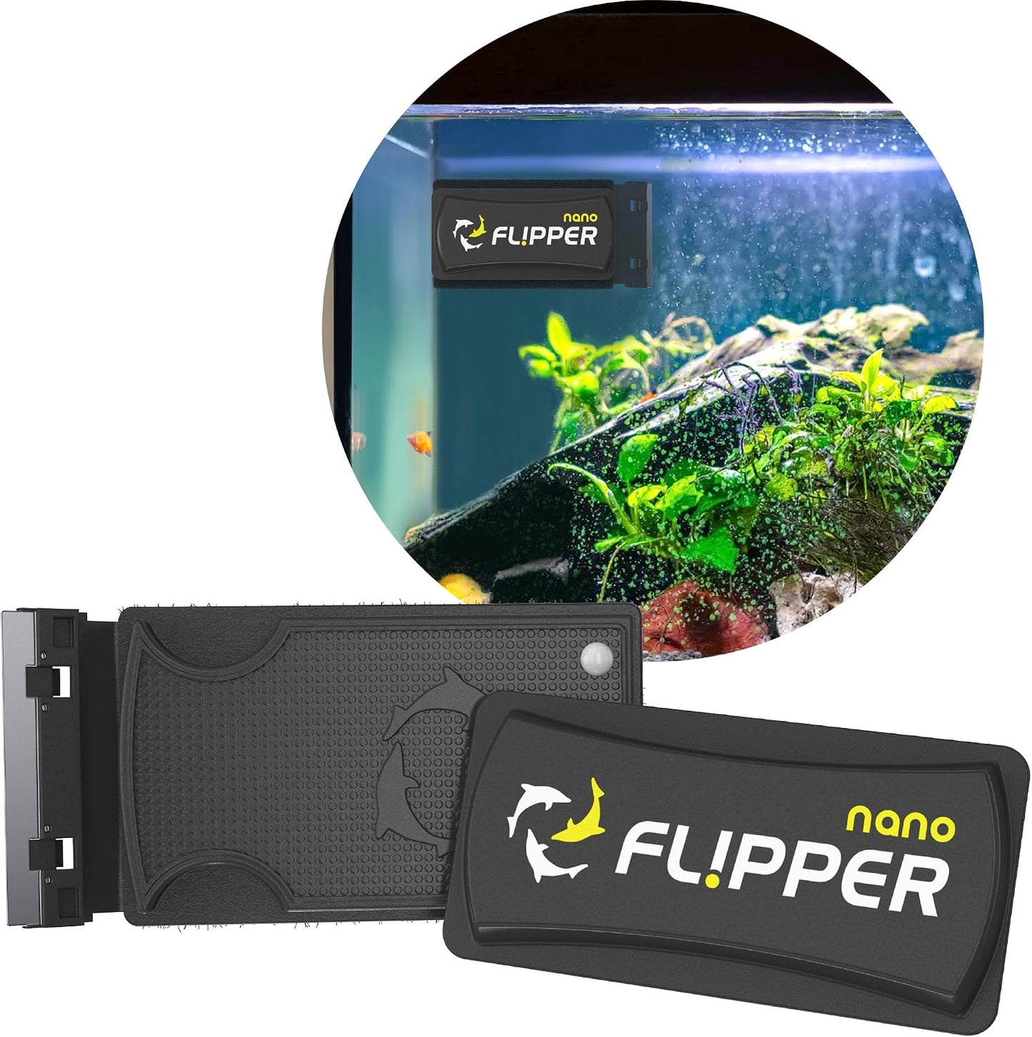 FL!PPER 2-in-1 aquarium glass cleaner showing the three contact point anti scratch gap.