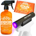 Angry Orange Pet Odor Eliminator Kit front view showing the 24 ounce spray bottle and UV flashlight