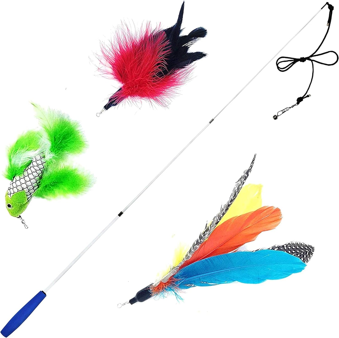 Pet Fit For Life Retractable Interactive Cat Wand front view showcasing the foam handle and extended rod.