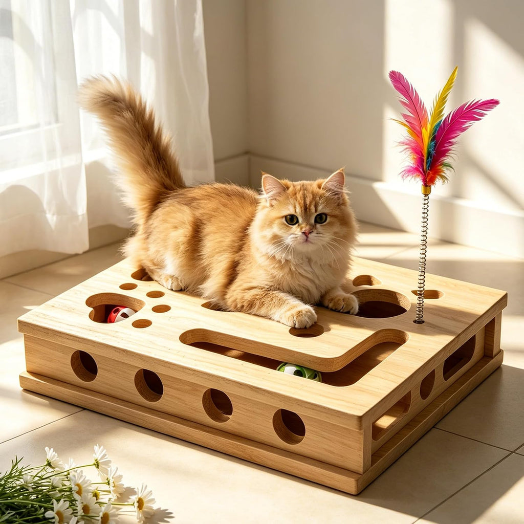 Livanira pet enrichment puzzle box showing replaceable scratch pads inside
