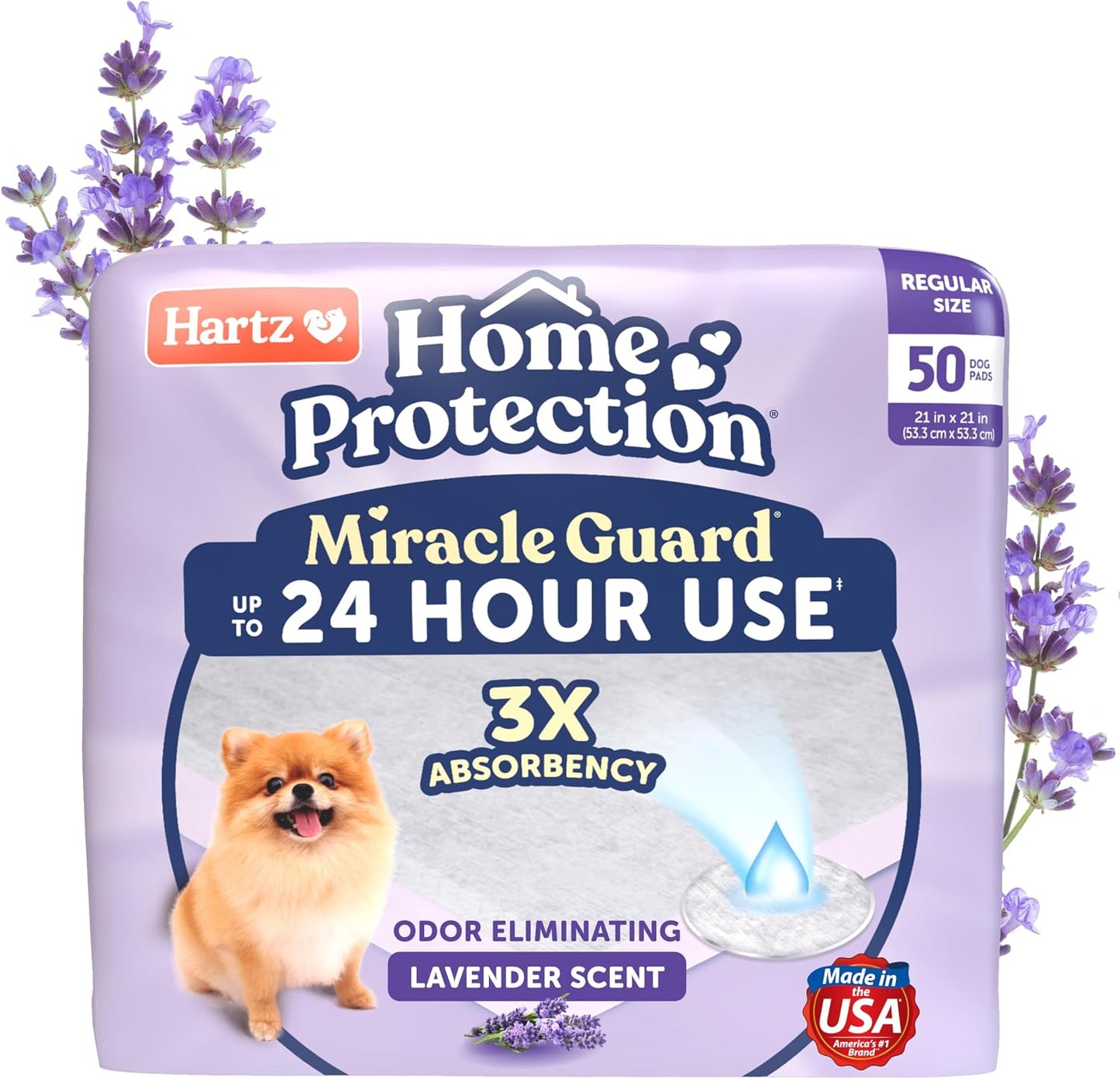 Hartz Miracle Guard Dog and Puppy Dog Pads Max Absorbency 24 Hour Use Odor Eliminating Lavender Scented No Leaks, Regular Size 25 Count - Image 13