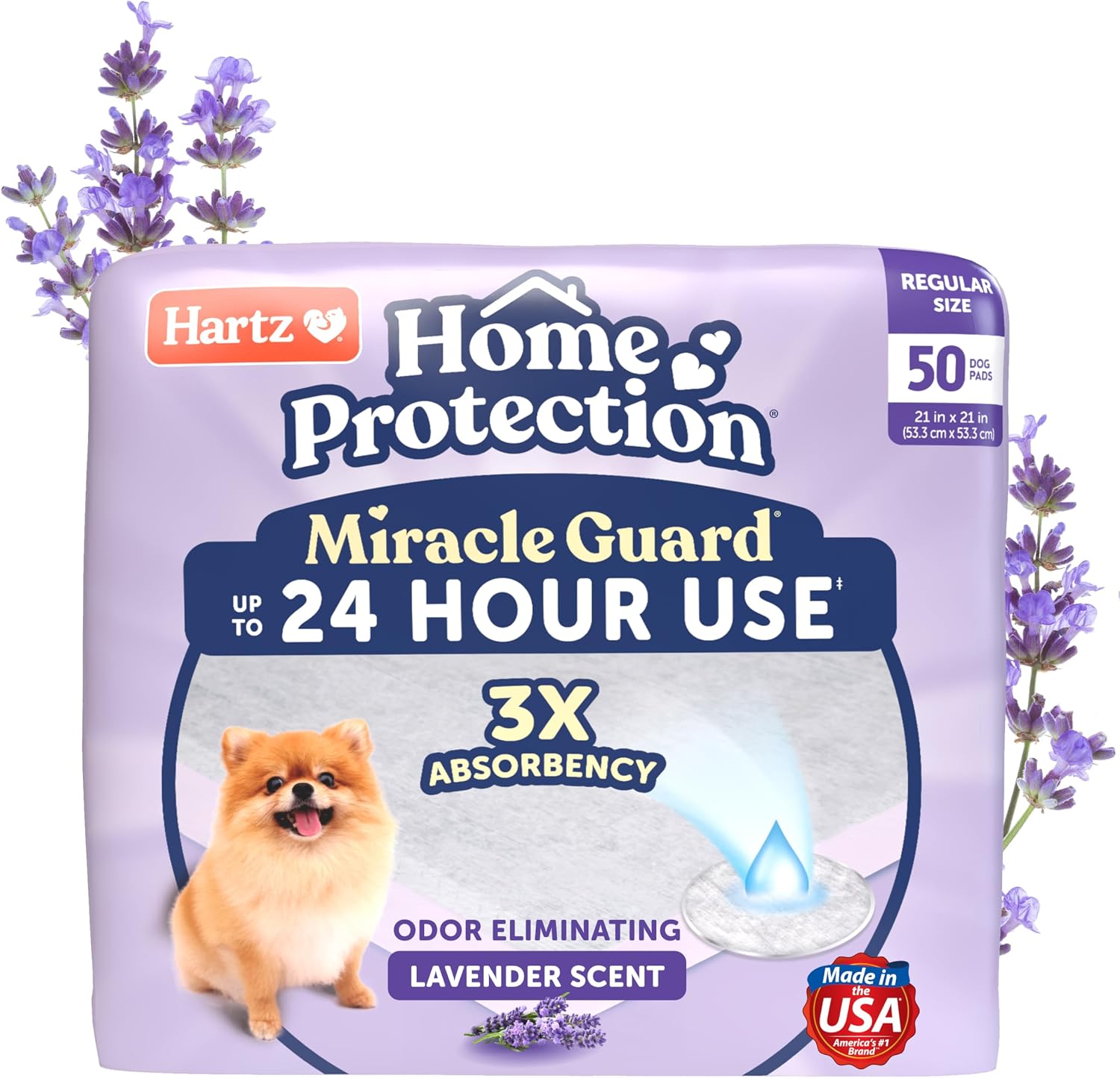 Hartz Miracle Guard Dog and Puppy Dog Pads Max Absorbency 24 Hour Use Odor Eliminating Lavender Scented No Leaks, Regular Size 25 Count - Image 13