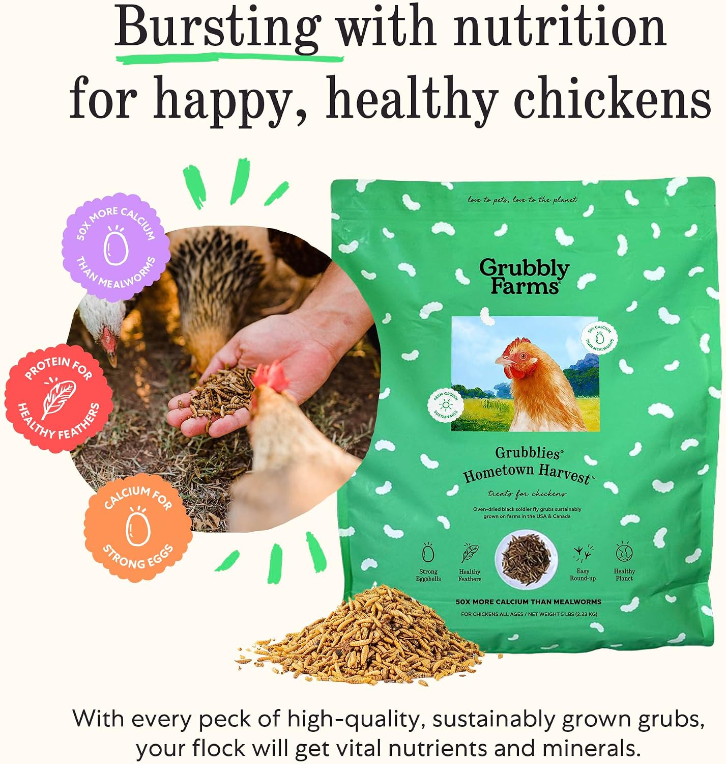 Grubbly Farms chicken treats in a bowl