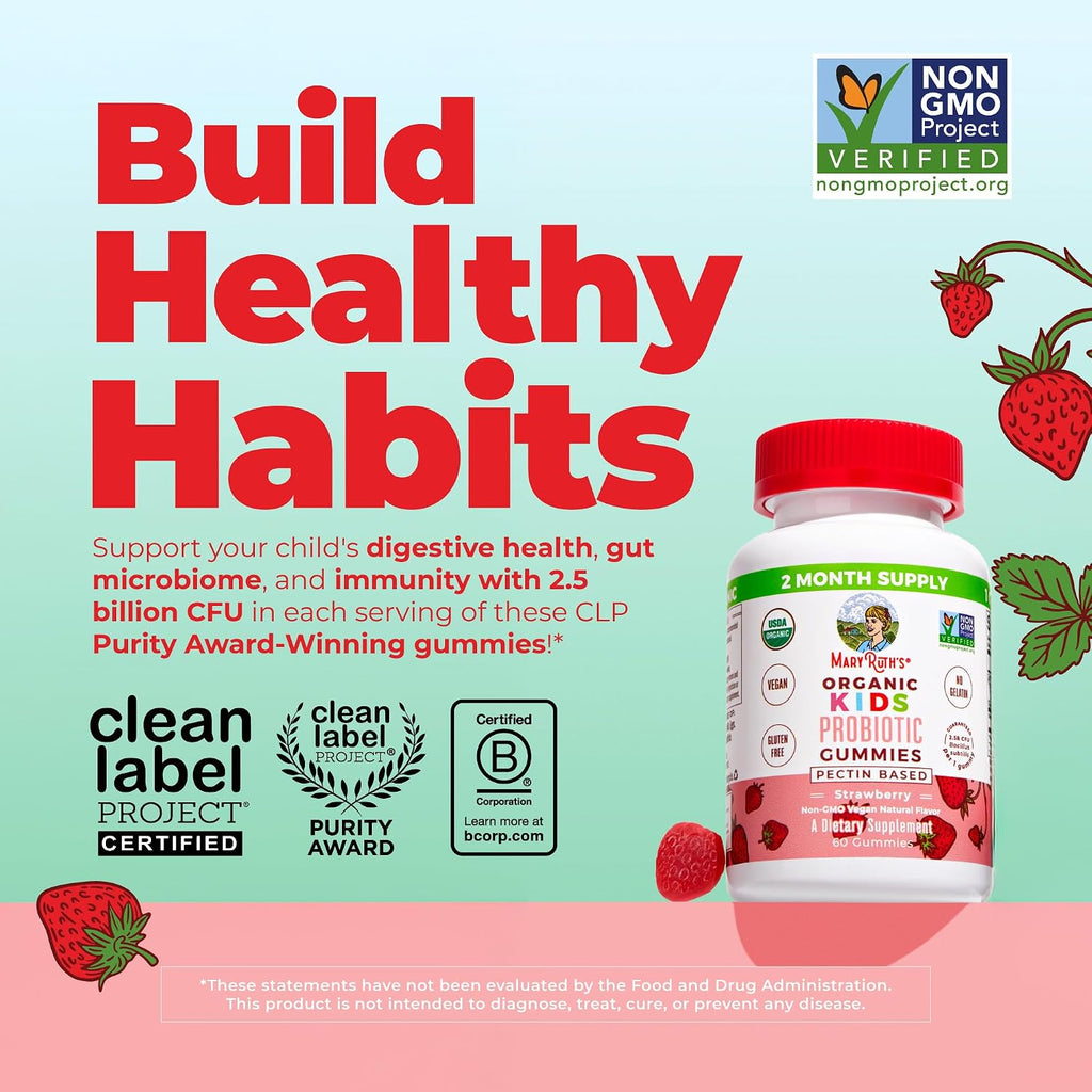 MaryRuth Organics Kids Probiotic Gummies back nutrition label