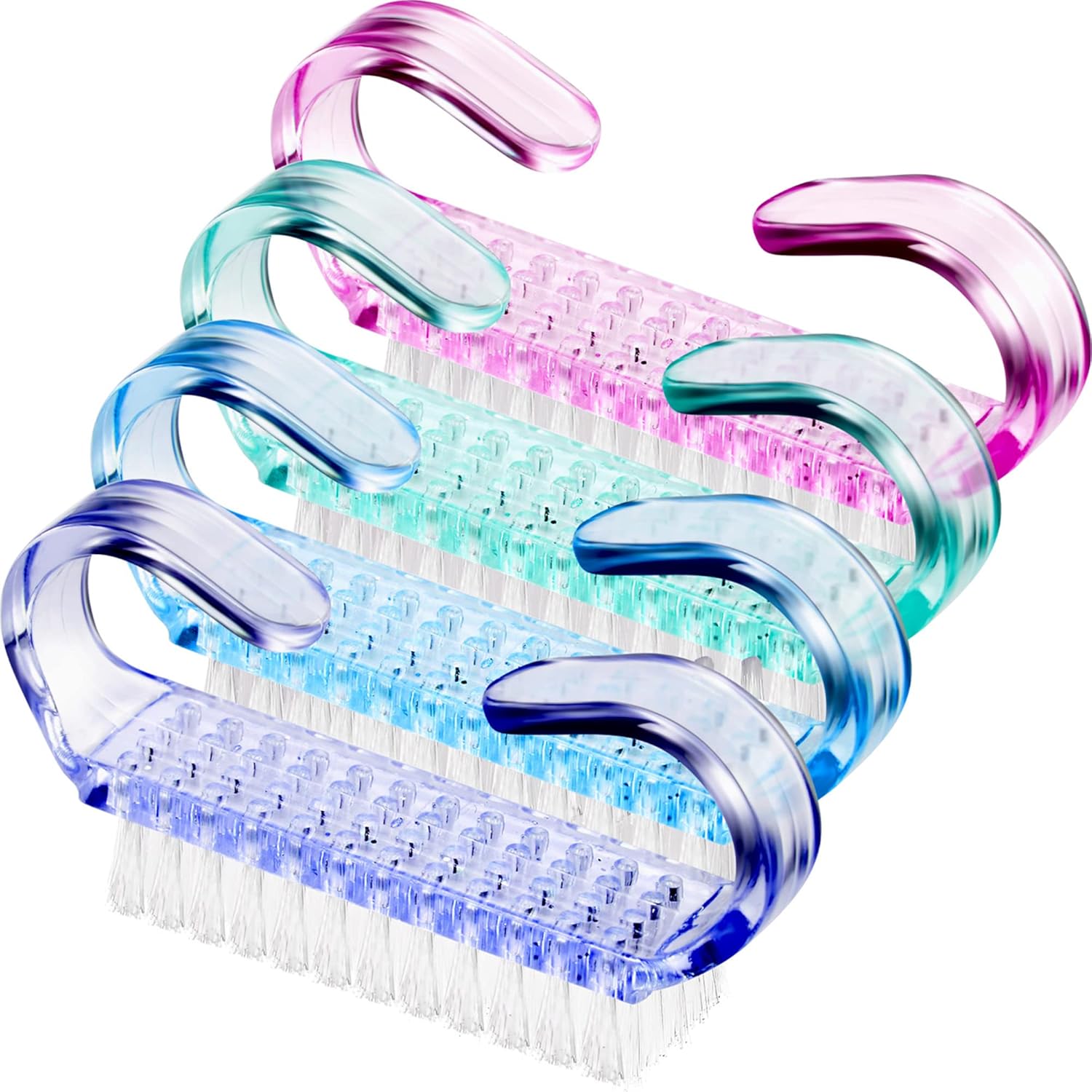 eBoot handle nail brush set front view showing four vibrant colors