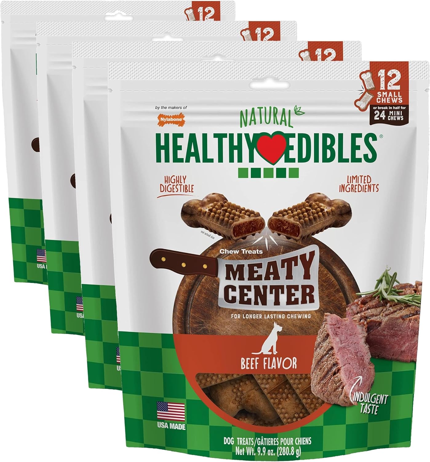 Nylabone Healthy Edibles Natural Dog Chews Long Lasting Meaty Center Beef Flavor Treats for Dogs, Small (12 Count) - Image 12
