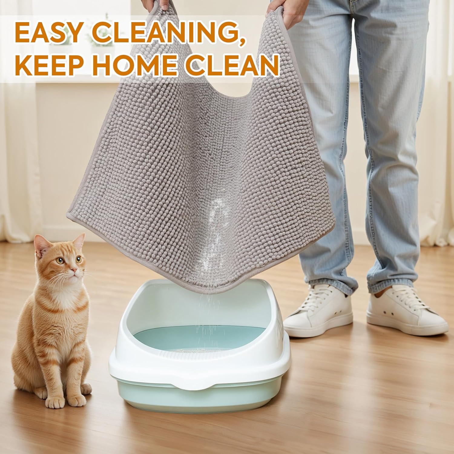 Pieviev waterproof cat litter box mat non slip backing texture view.