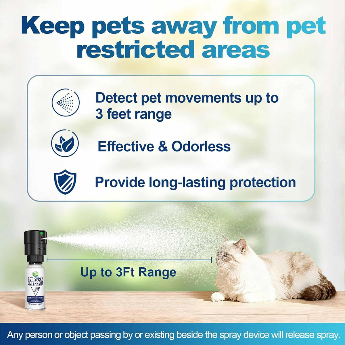 Odorless indoor cat spray deterrent for protecting kitchen countertops