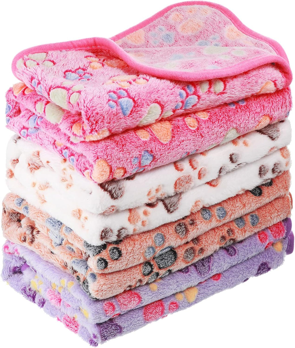 Tatuo 4 Pack Fleece Dog Blankets for Puppy Cats Multi-Size Sleep Mat for Pet Guinea Pig Soft Washable Warm Crate Bed Puppy Teething Toys Print Pattern Blanket Indoor(Mixed Color,24 x 16 Inch,Paw) - Image 13