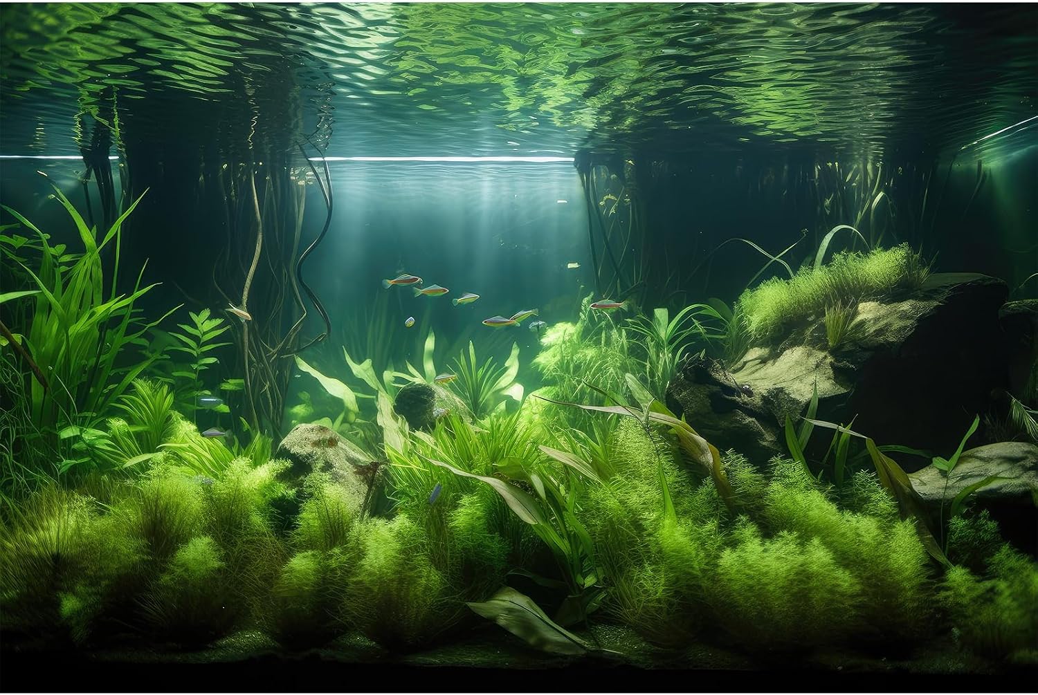 Underwater Aquarium Background Underwater Aquatic Plants with Sunbeams Fish Tank Background Rock with Lush Moss Terrarium Background Aquarium Backdrop For Tank Decorations Poster Vinyl 24x12in - Image 9