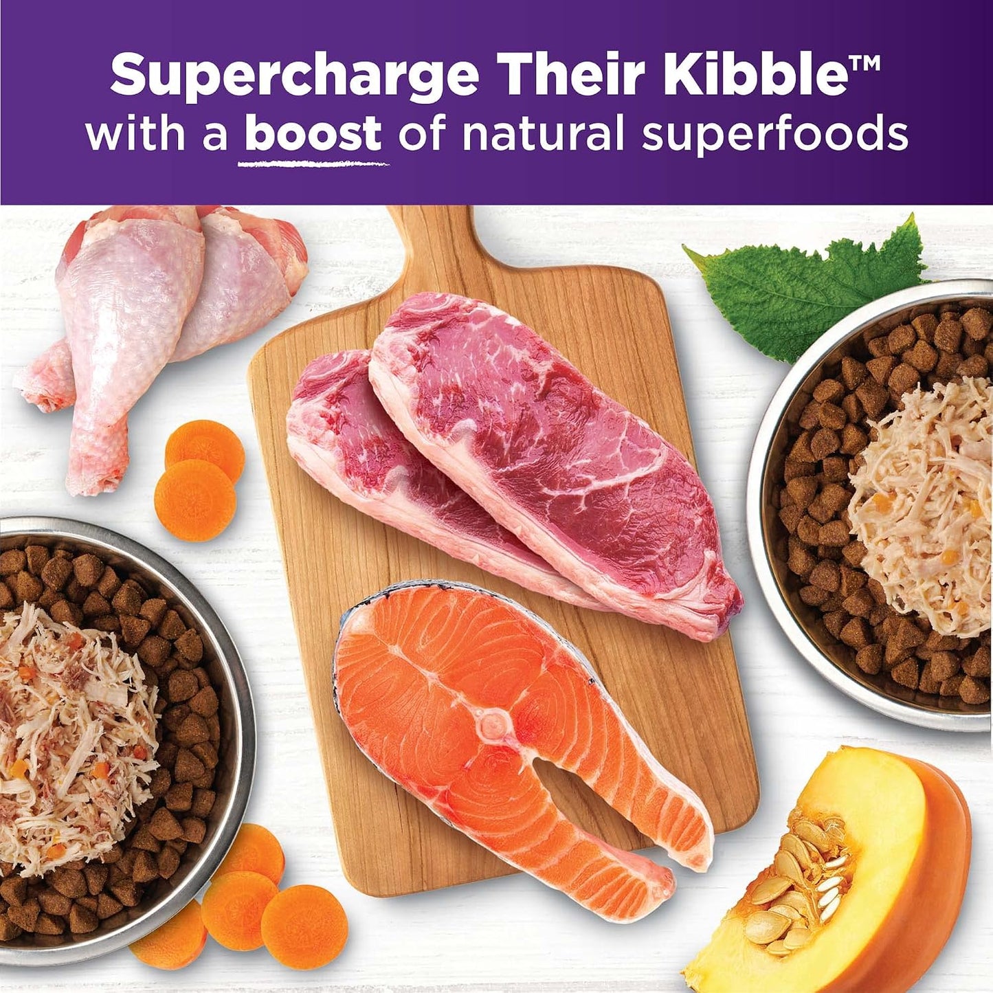 Shredded chicken and vegetable texture in Wellness dog food