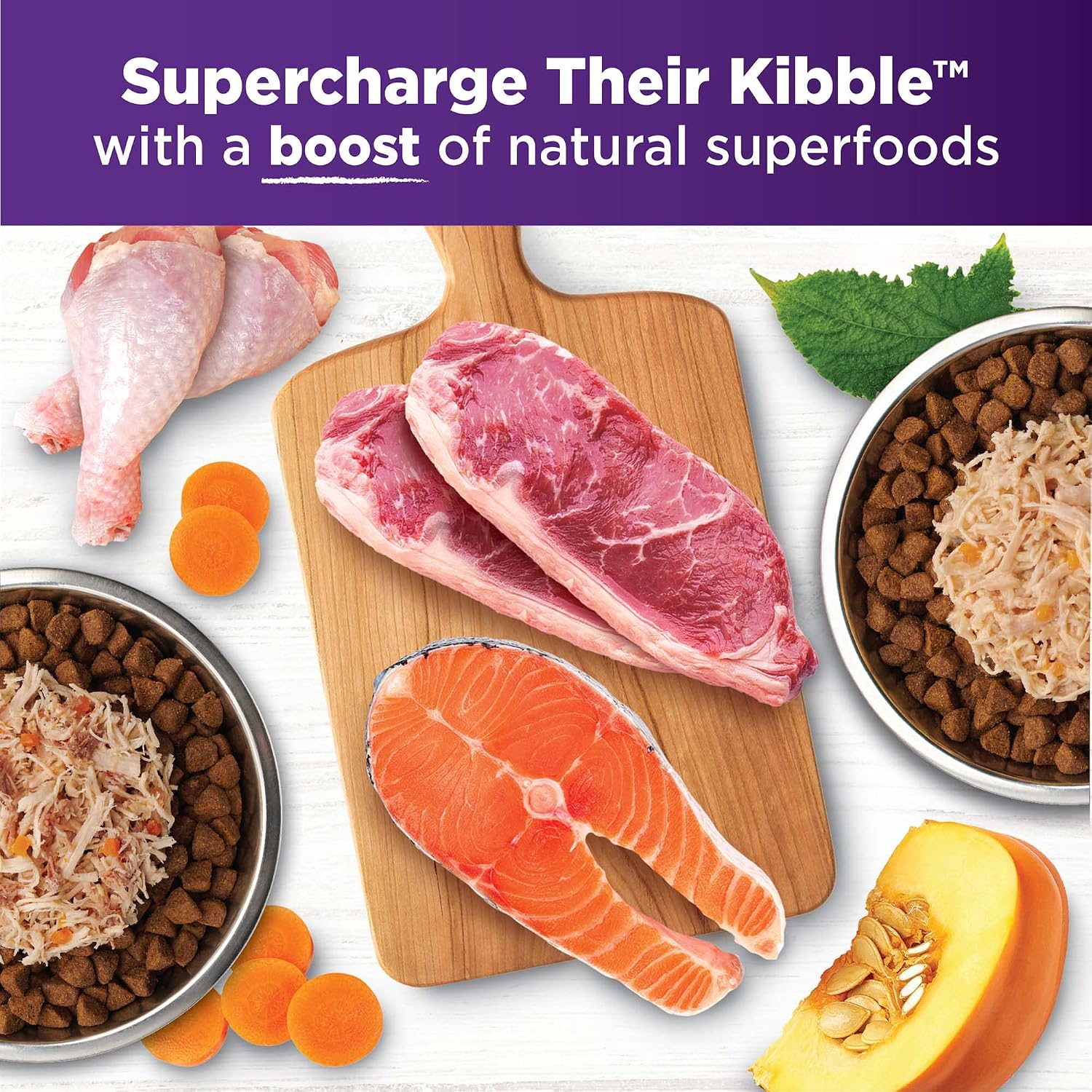 Shredded chicken and vegetable texture in Wellness dog food