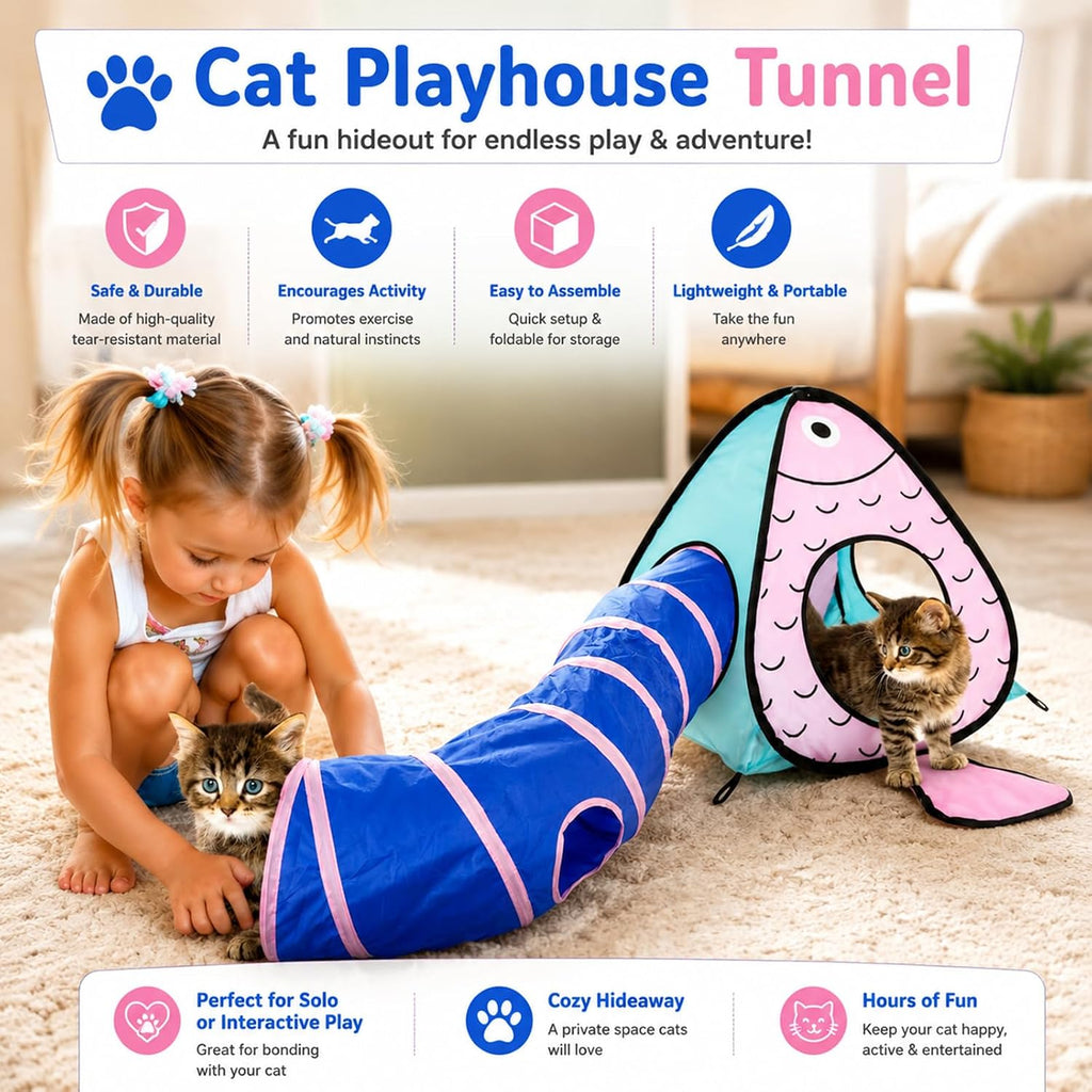 Rypet cat play tent collapsed flat inside its compact handled storage bag