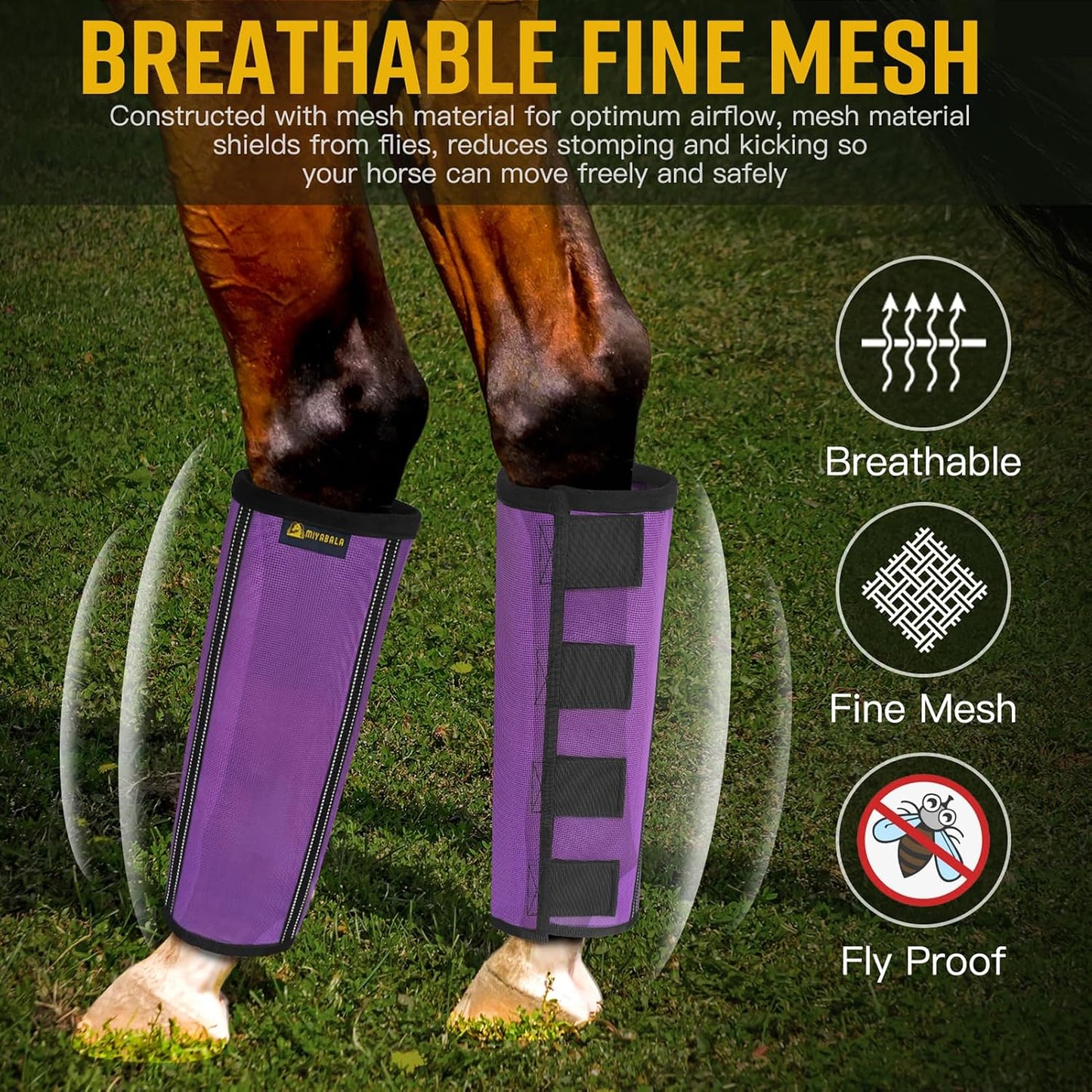 MIYABALA equine protective leggings highlighting the built-in metal support strips.