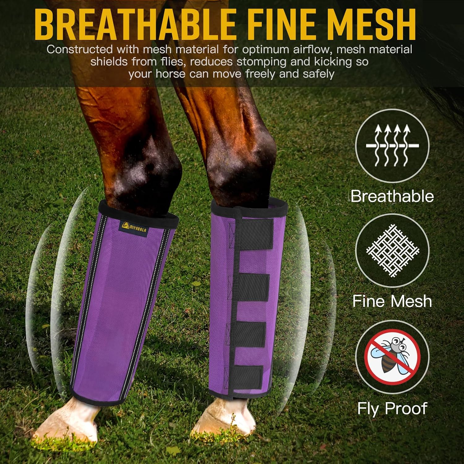 MIYABALA equine protective leggings highlighting the built-in metal support strips.