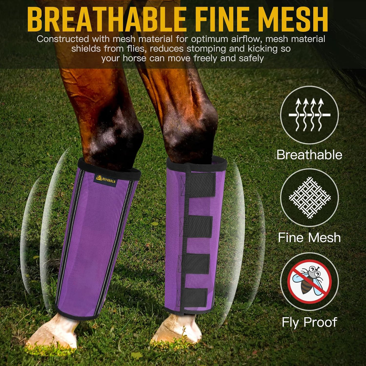 MIYABALA equine protective leggings highlighting the built-in metal support strips.