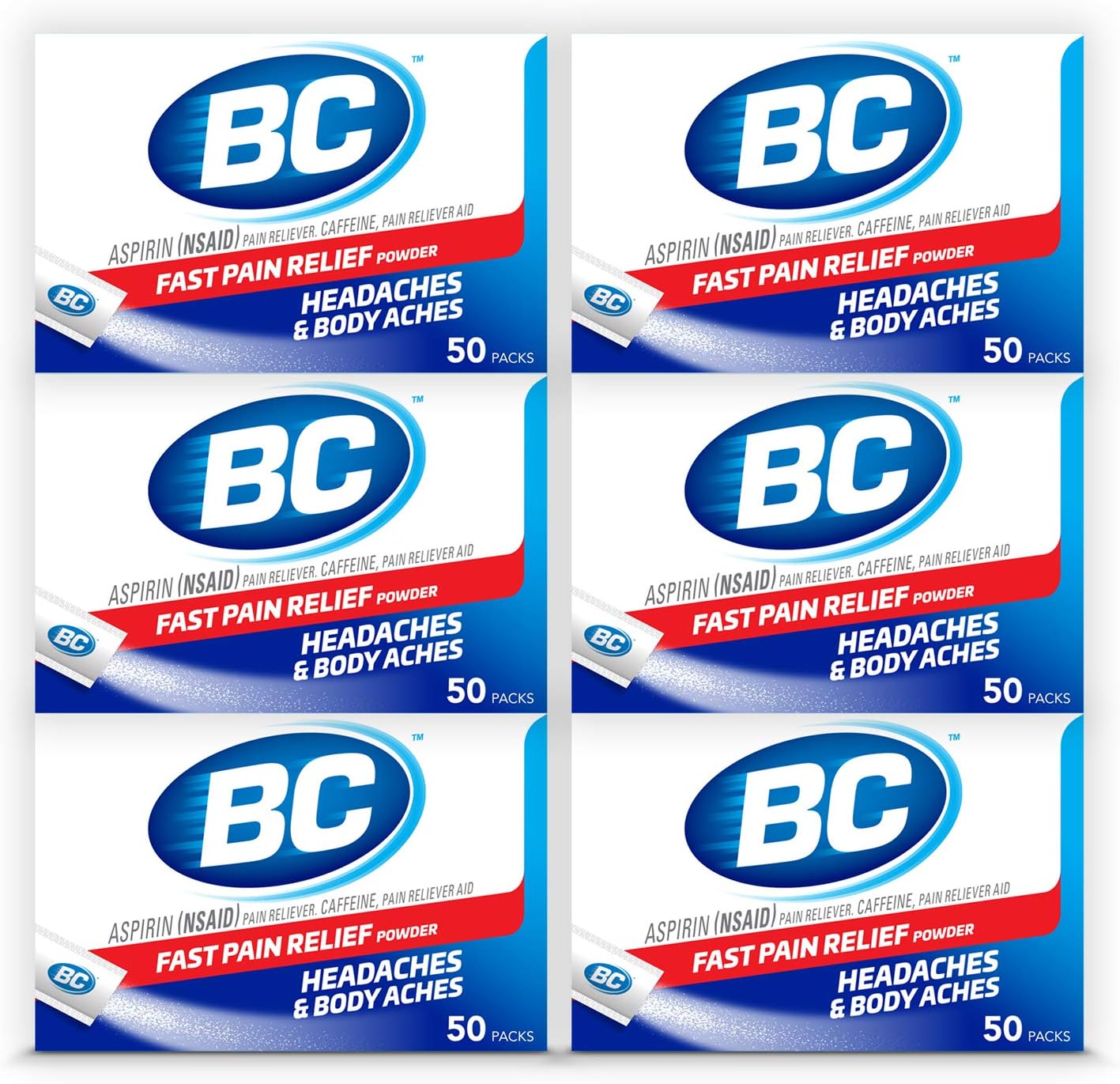 BC Powder Original Strength Pain Reliever 50 powder sticks front view box packaging