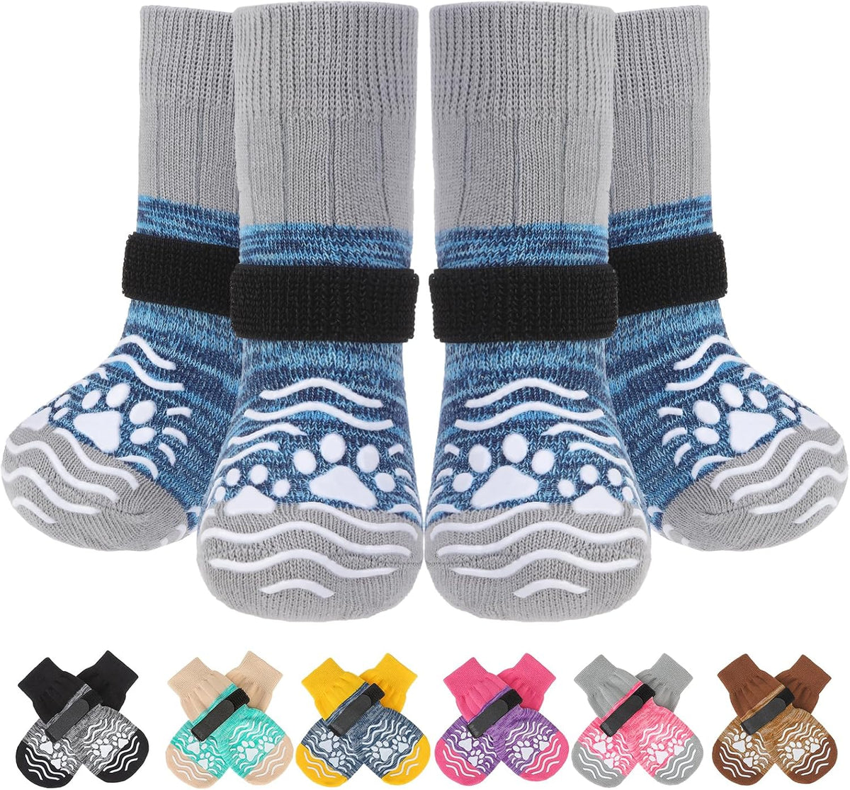 PUPTECK Anti Slip Dog Socks, Shoes with Grippers to Prevent Licking Hardwood Floors Traction, Rubber Boots & Paw Protectors for Small Medium Large Dogs Cold/Hot Pavement, Senior Dogs Booties Khaki - Image 9