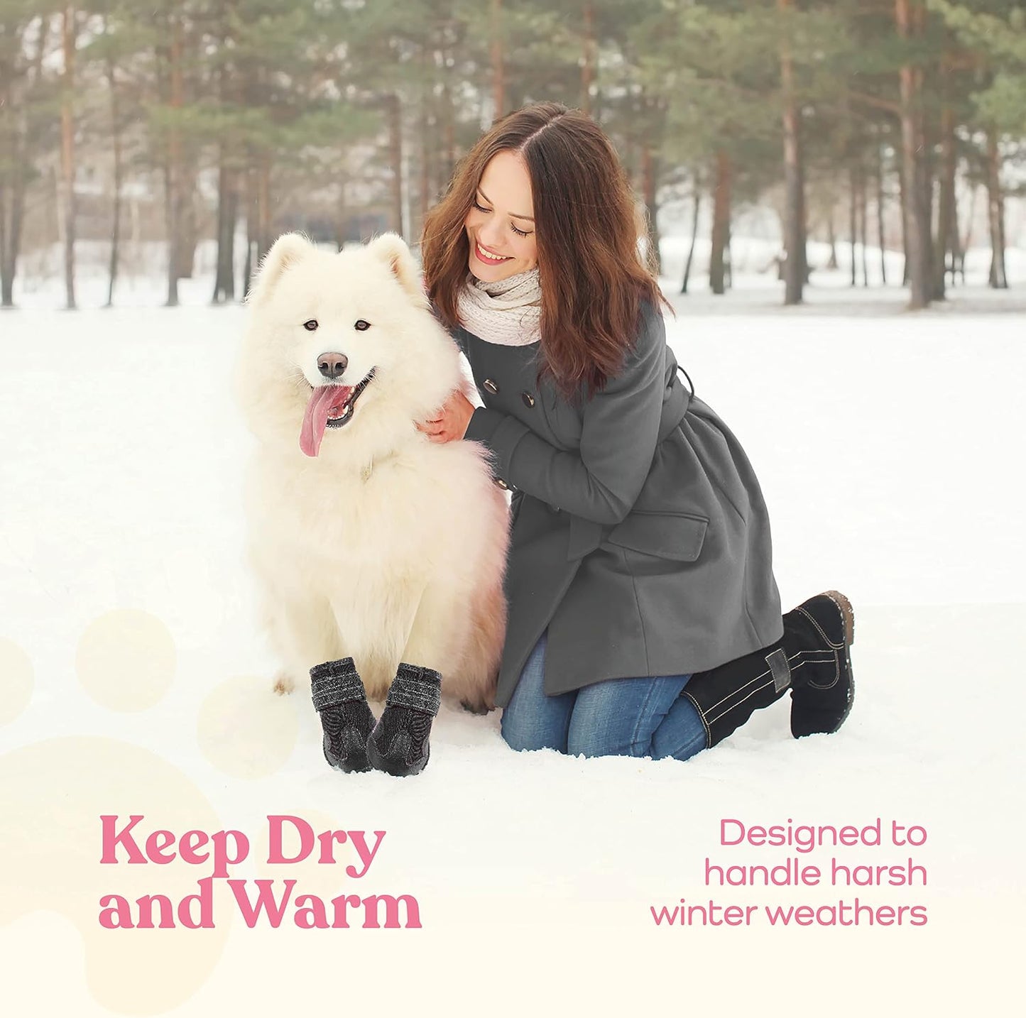 Dog wearing Pitpet waterproof boots for outdoor paw protection
