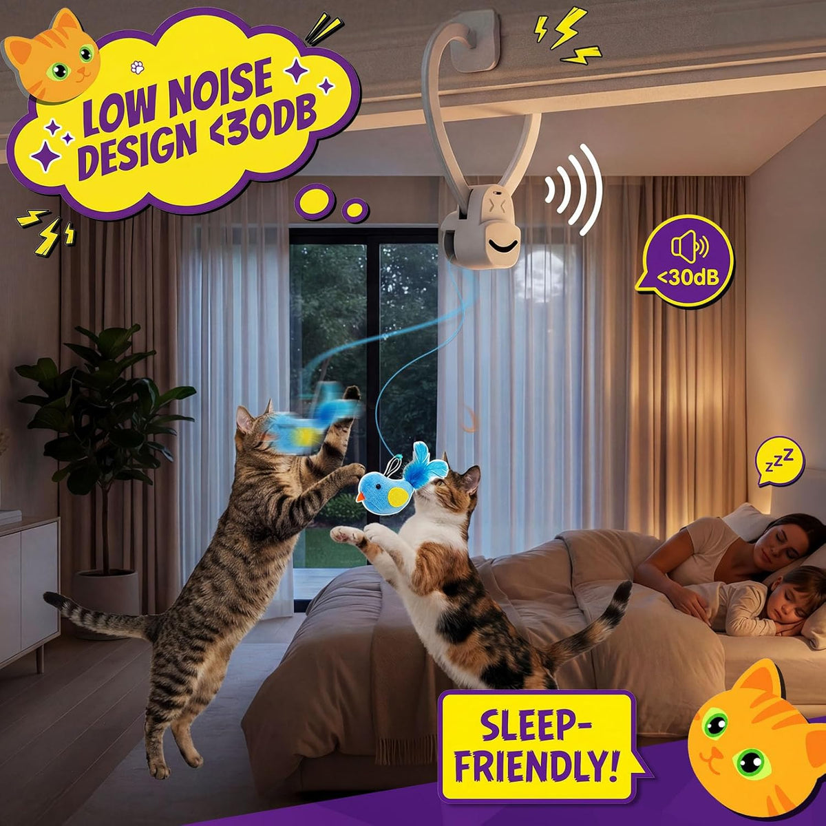 Aoioploa interchangeable feather bird and mouse attachments for indoor cat enrichment