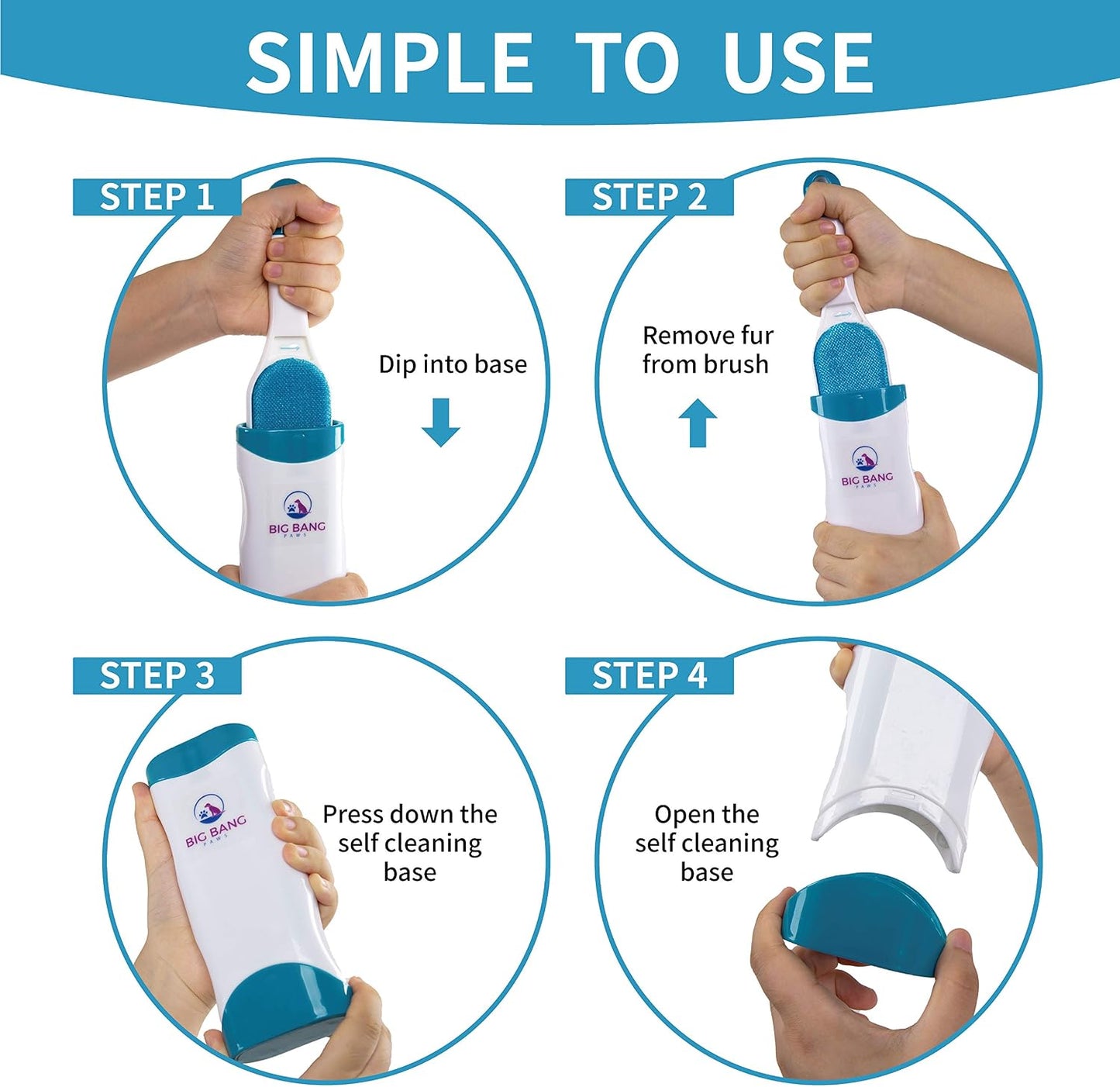 Big Bang Paws pet hair remover components including cleaning base