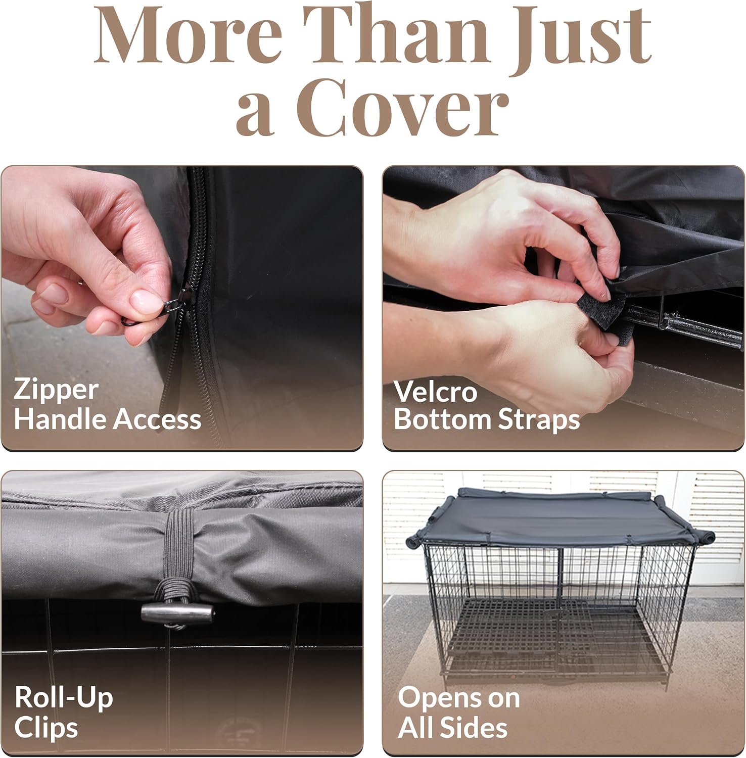 Dachshunds & Desserts light reducing dog crate topper showing top handle zipper access