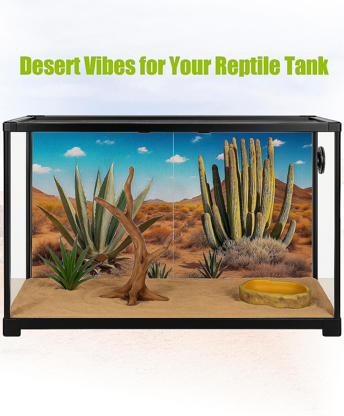 Helidrago 36x18 Inches desert style pet terrarium background installed on a glass reptile tank.