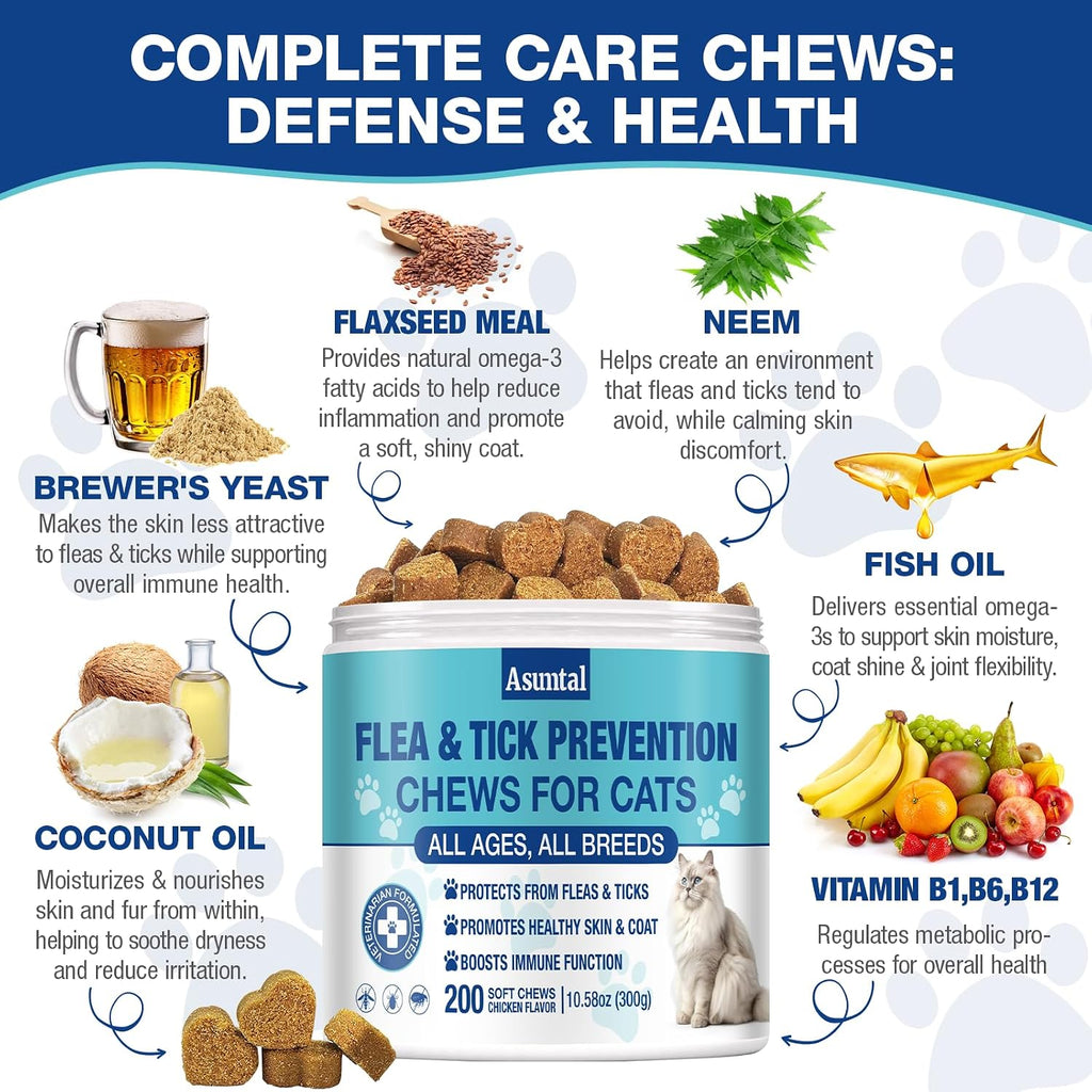 Asumtal chicken flavored soft chews for feline immune and skin coat support directions label