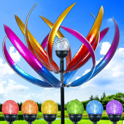 Raraxuan 70 inch solar wind spinner front view for garden decoration