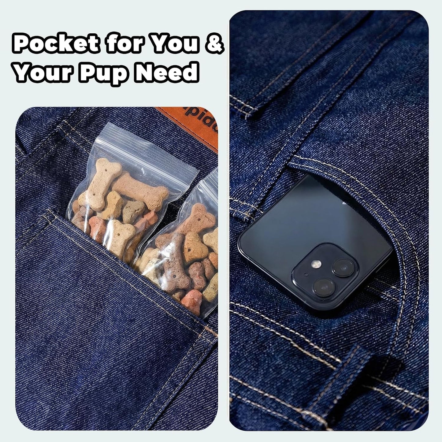 Abuul denim pet purse with removable hard bottom displayed