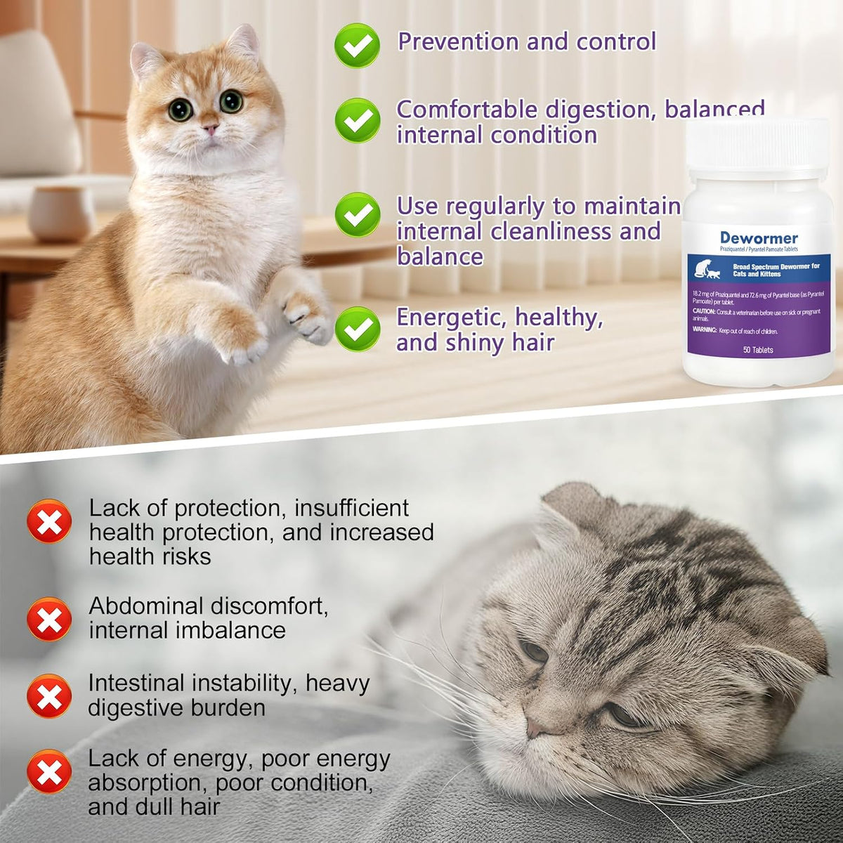 Broad spectrum cat dewormer medicine container with weight instructions