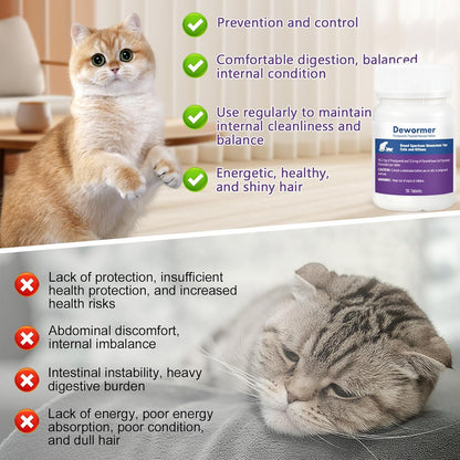 Broad spectrum cat dewormer medicine container with weight instructions
